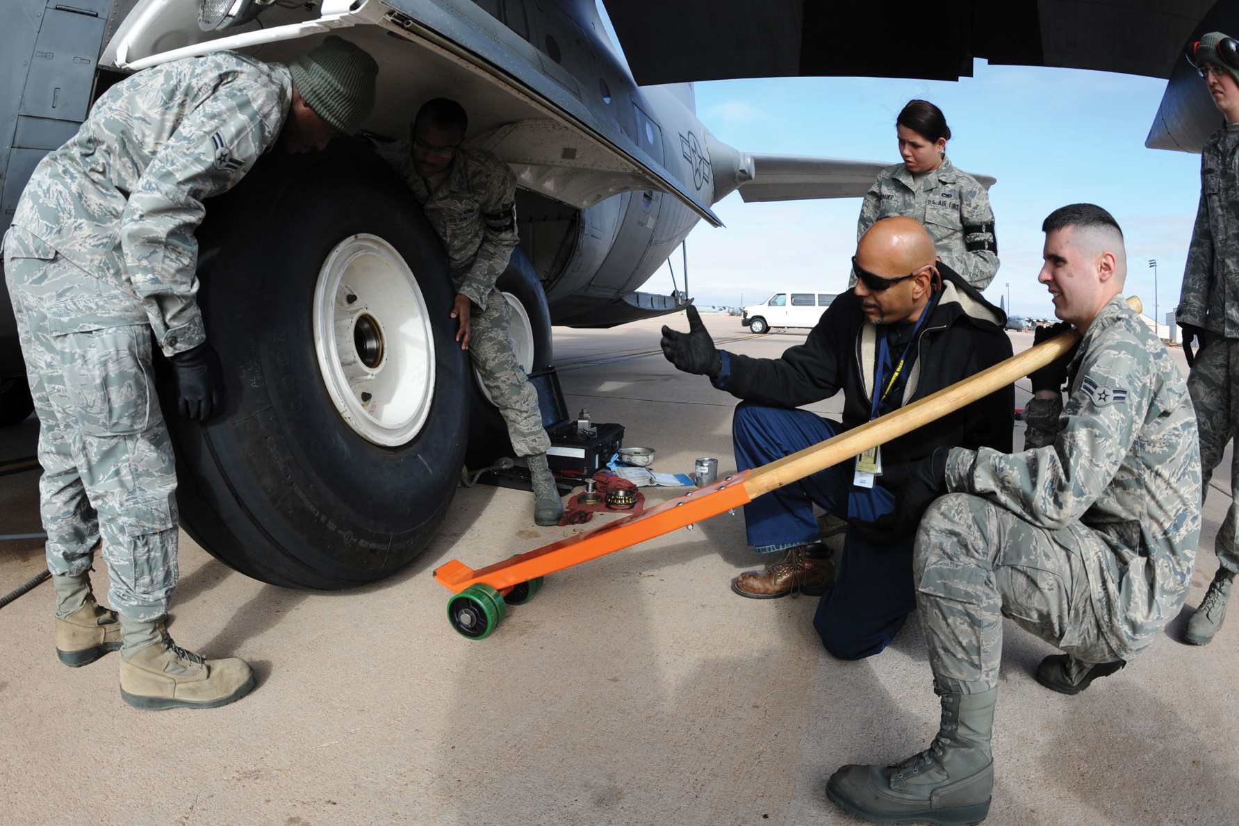 Changing a tire on a C130 Hercules